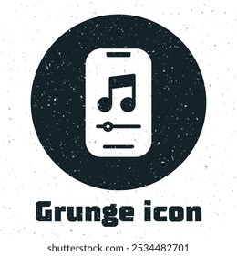 Grunge Music player icon isolated on white background. Portable music device. Monochrome vintage drawing. Vector