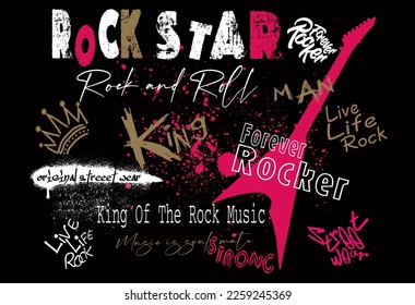 grunge music poster background template, Rock star slogan vector slogan graphic, for t-shirt and other uses