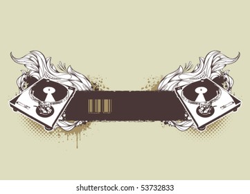 Grunge musical banner with bizarre pattern. Vector illustration.