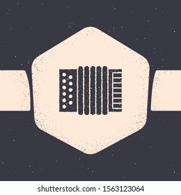 Grunge Musical instrument accordion icon isolated on grey background. Classical bayan, harmonic. Monochrome vintage drawing. Vector Illustration