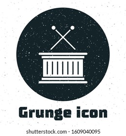 Grunge Musical instrument drum and drum sticks icon isolated on white background.  Vector Illustration