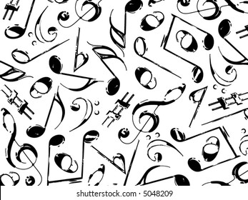 grunge musical notes black on white (vector) - background pattern