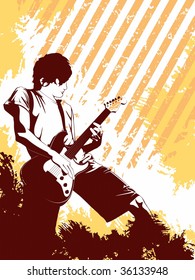 Grunge Musician in orange (vector); a JPG version is also available