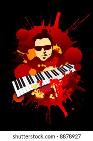 grunge musician portrait with keyboard