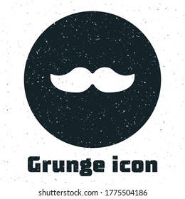 Grunge Mustache icon isolated on white background. Barbershop symbol. Facial hair style. Monochrome vintage drawing. Vector Illustration