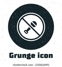 Grunge Mute microphone icon isolated on white background. Microphone audio muted. Monochrome vintage drawing. Vector