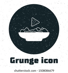 Grunge Nachos in plate icon isolated on white background. Tortilla chips or nachos tortillas. Traditional mexican fast food.  Vector Illustration