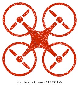 Grunge Nanocopter icon with grunge design and dust texture. Unclean vector red pictogram for rubber seal stamp imitations and watermarks. Draft sign symbol.