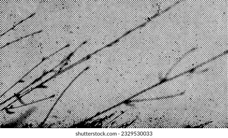 Grunge natural halftone background made with dots. Black and white pop art pattern in organic style. Monochrome dot texture. Vector illustration 16x9