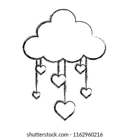 grunge nature fluffy cloud and hanging hearts