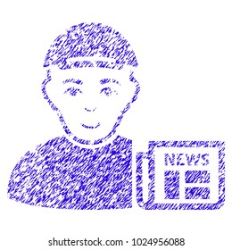Grunge News Reader rubber seal stamp watermark. Icon symbol with grunge design and scratched texture. Unclean vector blue sticker news reader.