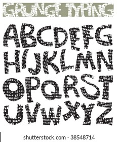 Grunge newspaper font, retro type style. Vector illustration without gradients.