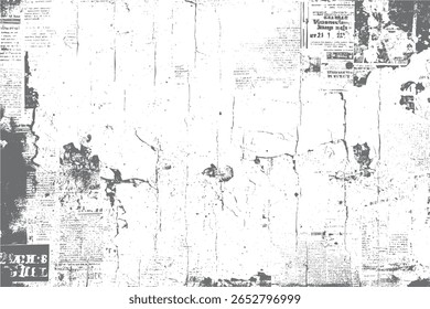 Textura de jornal grunge com detalhes rasgados. Efeito de fundo de colagem de impressão vintage. Perfeito para o uso de sobreposição antiga e clássica.