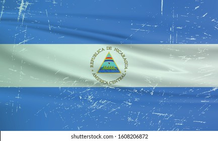 Grunge Nicaragua flag. Nicaragua flag with waving grunge texture. Vector background.