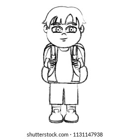 grunge nice boy child with backpack and clothes