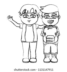 grunge nice boys children friends with backpack