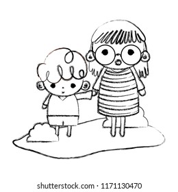 grunge nice girl and boy children in the landscape