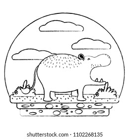 grunge nice hippopotamus wild animal in the landscape