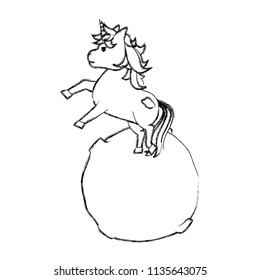 grunge nice unicorn with hairstyle playing in the moon
