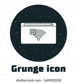 Grunge No Internet connection icon isolated on white background. No wireless wifi or sign for remote internet access.  Vector Illustration