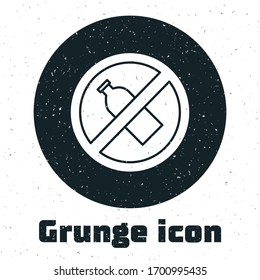 Grunge No plastic bottle icon isolated on white background. Monochrome vintage drawing. Vector Illustration
