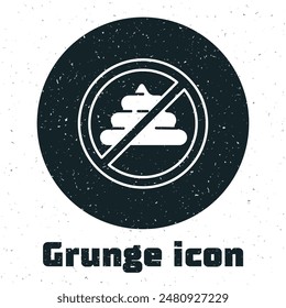 Grunge No shit icon isolated on white background. Monochrome vintage drawing. Vector