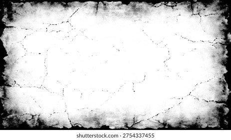 A grunge noisy background illustration featuring a distressed cracked texture and a rough, uneven border. This vector graphic is perfect for adding an aged, textured look to designs.