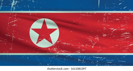 Grunge North Korea flag. North Korea flag with waving grunge texture. Vector background.