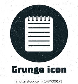 Grunge Notebook icon isolated on white background. Spiral notepad icon. Writing pad. Diary for business. Notebook cover design.  Vector Illustration