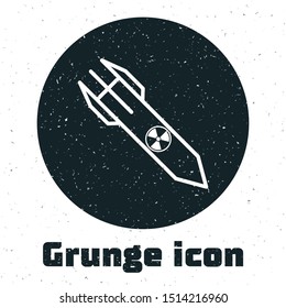 Grunge Nuclear rocket icon isolated on white background. Rocket bomb flies down.  Vector Illustration