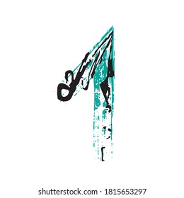 Grunge number 1 isolated on white background.  Vector illustration. Design element for poster, leaflet, booklet, social media, greeting card.