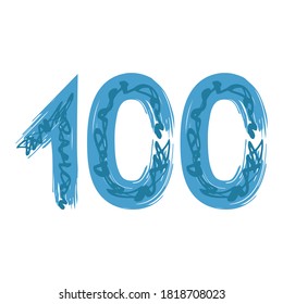 Grunge number 100 isolated on white background.  Vector illustration. Design element for poster, leaflet, booklet, social media, greeting card.