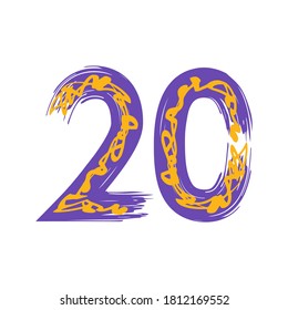 Grunge number 20 isolated on white background.  Vector illustration. Design element for poster, leaflet, booklet, social media, greeting card.