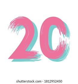 Grunge number 20 isolated on white background.  Vector illustration. Design element for poster, leaflet, booklet, social media, greeting card.