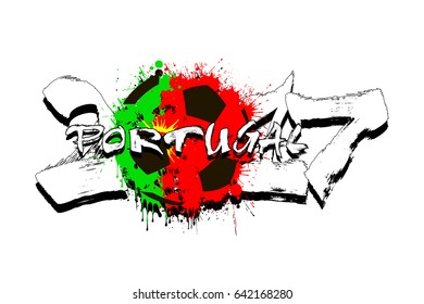 Grunge number 2017 and abstract soccer ball painted in the colors of the Portugal flag. Vector illustration