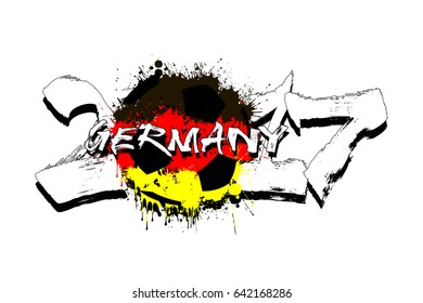 Grunge number 2017 and abstract soccer ball painted in the colors of the Germany flag. Vector illustration