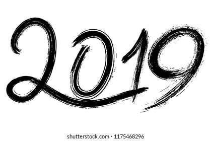 Grunge number 2019 hand drawn lettering. Vector illustration. 2019 hand written lettering. Happy New Year card design element