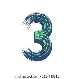 Grunge number 3 isolated on white background.  Vector illustration. Design element for poster, leaflet, booklet, social media, greeting card.