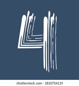 Grunge number 4 isolated on white background. Jeans denim color. Vector illustration. Design element for poster, leaflet, booklet, social media, greeting card.