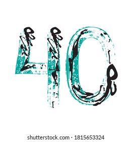El Grunge número 40 está aislado en un fondo blanco.  Ilustración vectorial. Elemento de diseño para afiche, folleto, folleto, medios sociales, tarjeta de saludo.