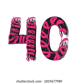 Grunge number 40 isolated on white background.  Vector illustration. Design element for poster, leaflet, booklet, social media, greeting card.