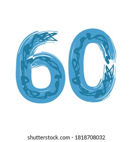 Grunge number 60 isolated on white background.  Vector illustration. Design element for poster, leaflet, booklet, social media, greeting card.