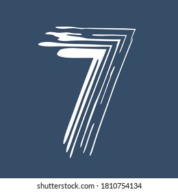 Grunge number 7 isolated on white background. Jeans denim color. Vector illustration. Design element for poster, leaflet, booklet, social media, greeting card.