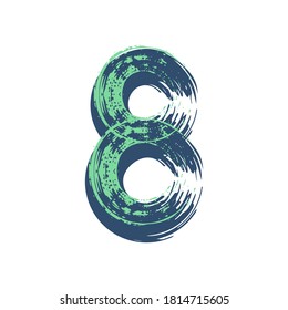 Grunge number 8 isolated on white background.  Vector illustration. Design element for poster, leaflet, booklet, social media, greeting card.