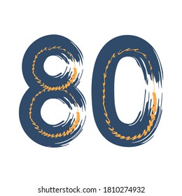 Grunge número 80 aislado en un fondo blanco. Los jeans denim color. Ilustración vectorial. Elemento de diseño para afiche, folleto, folleto, medios sociales, tarjeta de saludo.