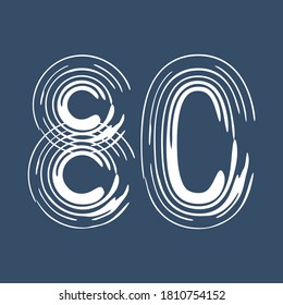 Grunge number 80 isolated on white background. Jeans denim color. Vector illustration. Design element for poster, leaflet, booklet, social media, greeting card.