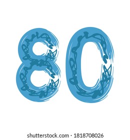 Grunge number 80 isolated on white background.  Vector illustration. Design element for poster, leaflet, booklet, social media, greeting card.
