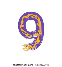 Grunge number 9 isolated on white background.  Vector illustration. Design element for poster, leaflet, booklet, social media, greeting card.