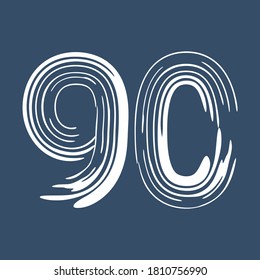 Grunge number 90 isolated on white background. Jeans denim color. Vector illustration. Design element for poster, leaflet, booklet, social media, greeting card.