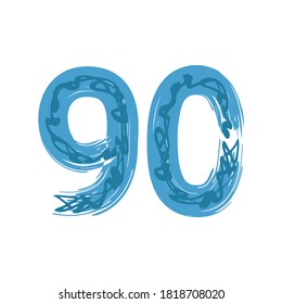 Grunge number 90 isolated on white background.  Vector illustration. Design element for poster, leaflet, booklet, social media, greeting card.